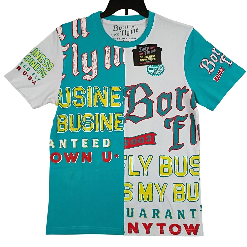 Born Fly Super Fly Mens Large* Turquoise All Over Print Streetwear Graphic Tee